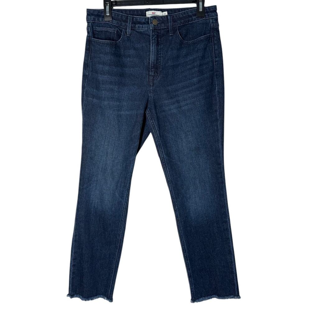 Vineyard Vines Dark Wash Straight Leg Ankle Length Jean Raw Hem 28 Classic Basic